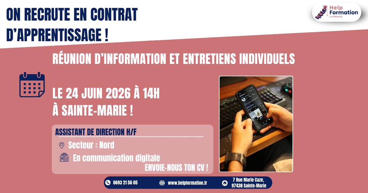 ASSISTANT DE DIRECTION H/F en communication digitale (contrat apprentissage) (24/06/2026)
