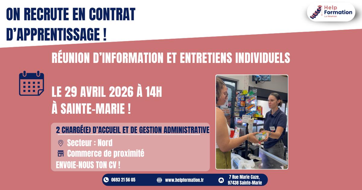 Chargé(e) d'Accueil et De Gestion Administrative en commerce de proximité H/F (contrat d'apprentissage) (29/04/2026)