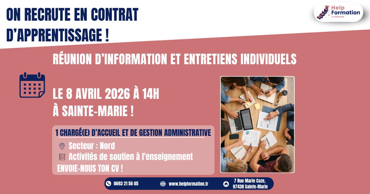 Chargé(e) d'Acceuil et De Gestion Administrative en activité et soutien d'enseignement H/F (contrat d'apprentissage) (08/04/2026)