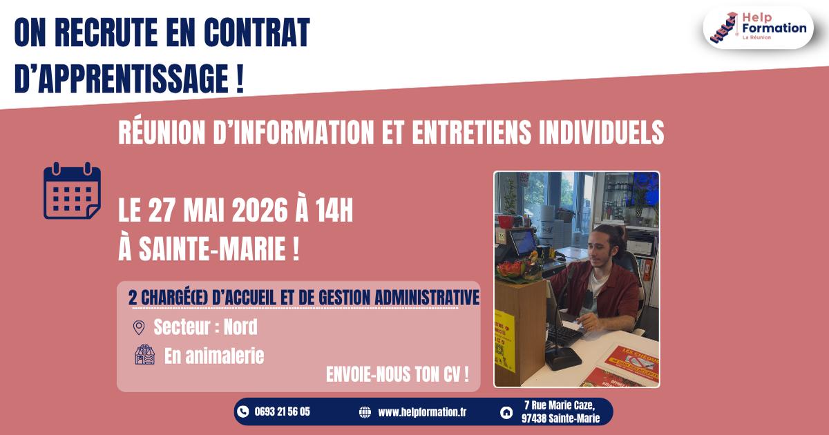 Chargé(e) d'Accueil et De Gestion Administrative en animalerie H/F (contrat en apprentissage) (27/05/2026)