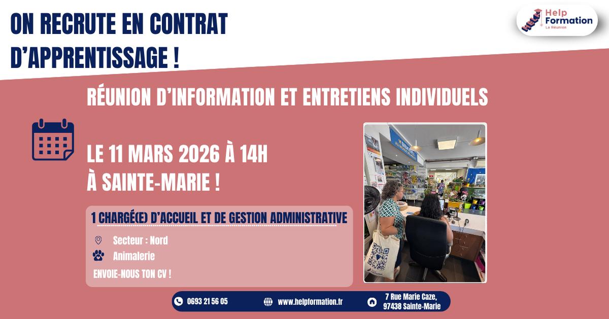 Chargé(e) d'Acceuil et De Gestion Administrative en animalerie H/F (contrat en apprentissage) (11/03/2026)