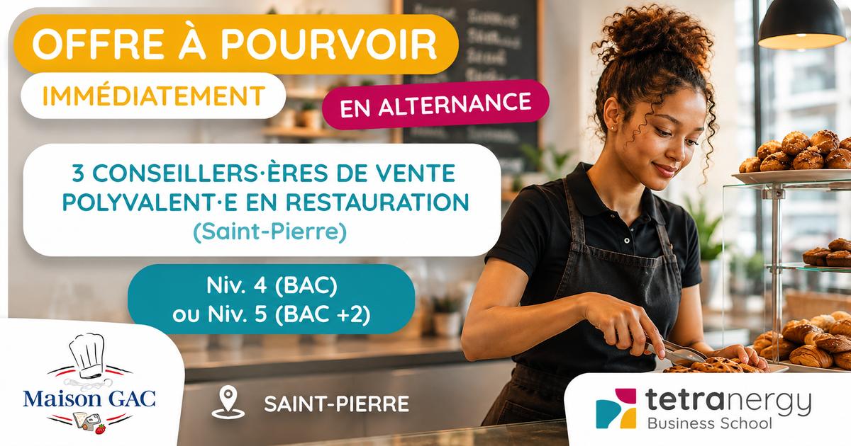 3 CONSEILLERS·ÈRES DE VENTE POLYVALENT·E EN RESTAURATION (Saint-Pierre)
