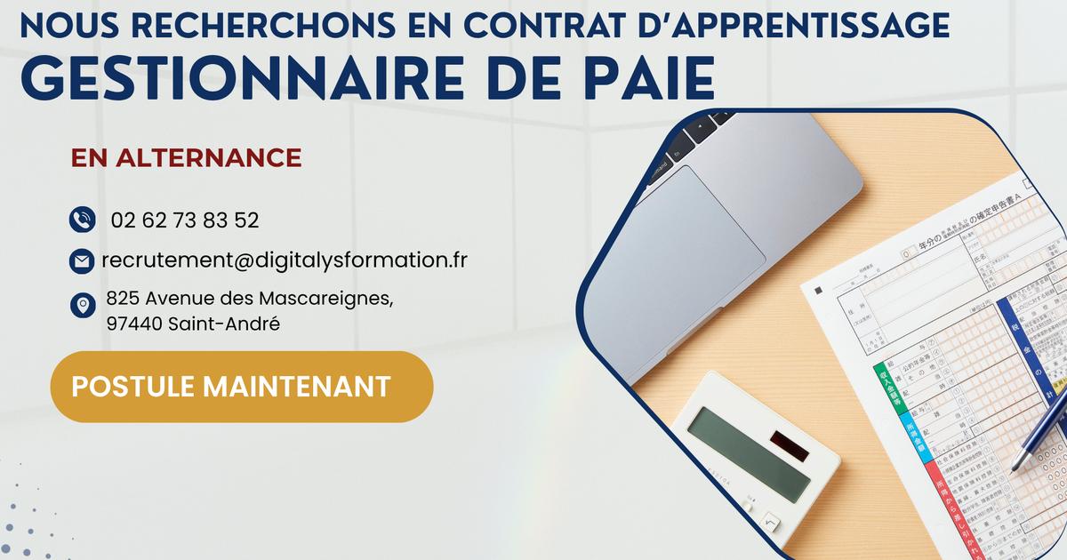 NOUS RECRUTONS EN CONTRAT D'APPRENTISSAGE- GESTIONNAIRE DE PAIE H/F