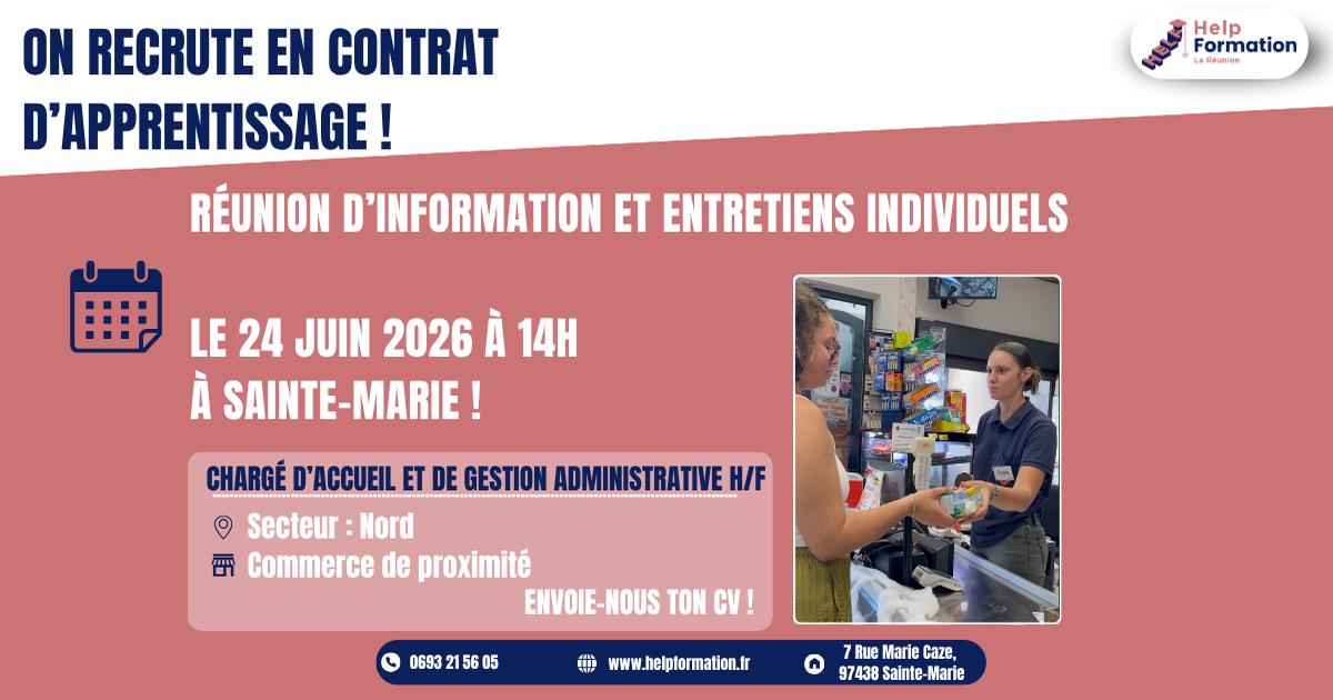 Chargé d'Accueil et De Gestion Administrative H/F en commerce de proximité (contrat d'apprentissage) (24/06/2026)
